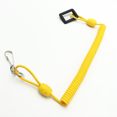 Tether enroulé élastique jaune solide brillant avec crochet métallique et boucle en plastique rectangulaire