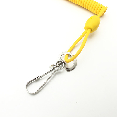 Tether enroulé élastique jaune solide brillant avec crochet métallique et boucle en plastique rectangulaire