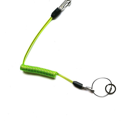 Outil à main Stop-drop Lanyard de fil d'acier à ressort vert clair avec des crochets pivotants