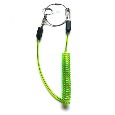Outil à main Stop-drop Lanyard de fil d'acier à ressort vert clair avec des crochets pivotants