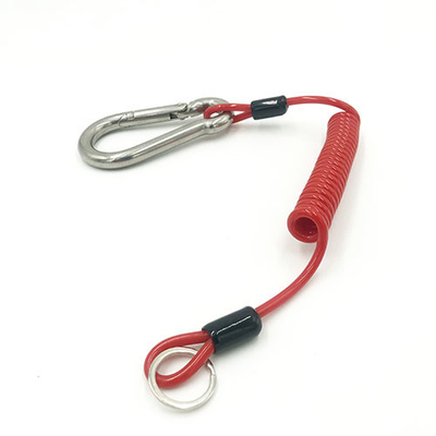 Lanyard d'outil en bobine rouge renforcé de fil d'acier inoxydable avec carabineur et anneau divisé